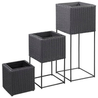 Thumbnail for Garten-Hochbeete 3-tlg. Poly Rattan Schwarz