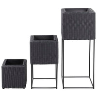 Thumbnail for Garten-Hochbeete 3-tlg. Poly Rattan Schwarz