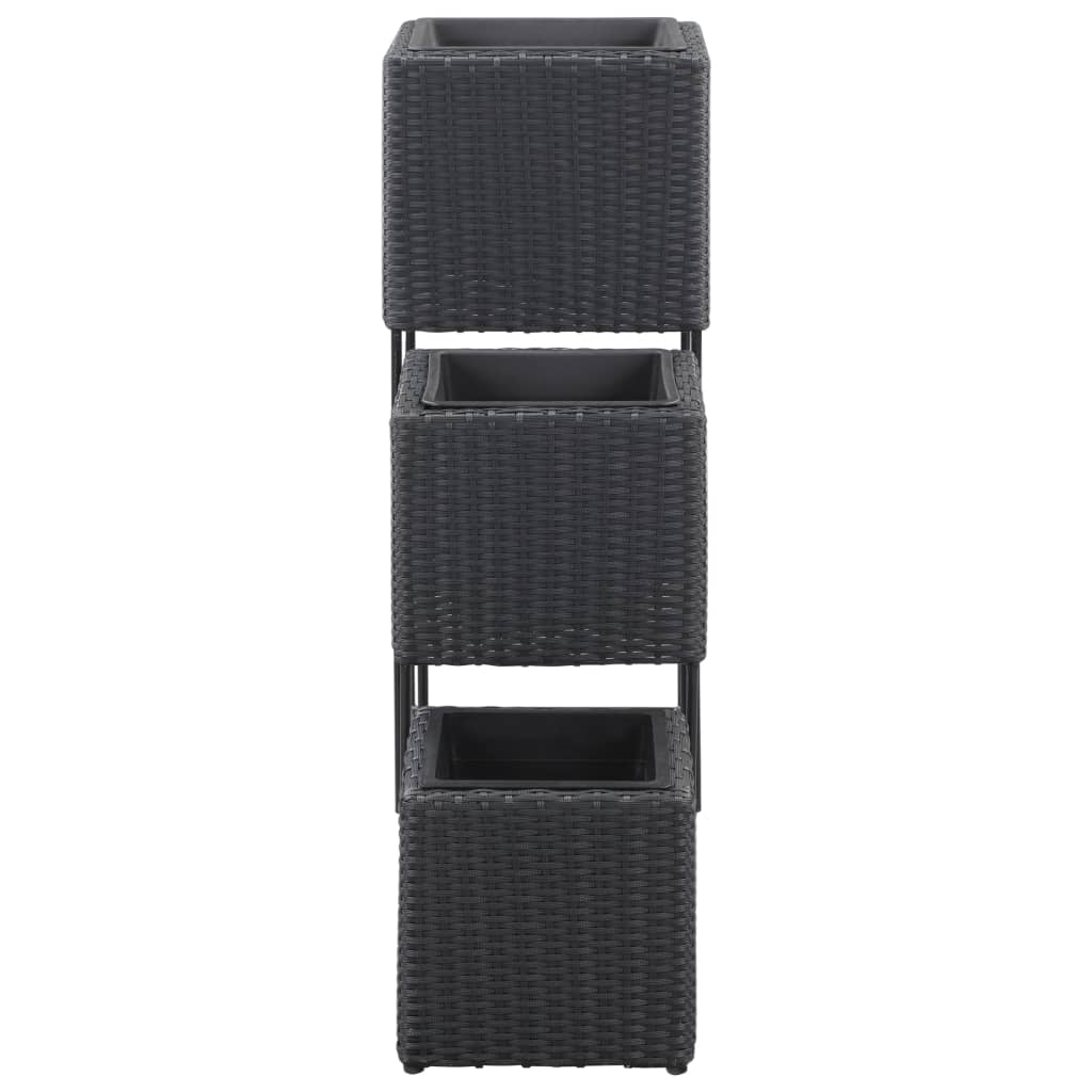 Garten-Hochbeete 3-tlg. Poly Rattan Schwarz