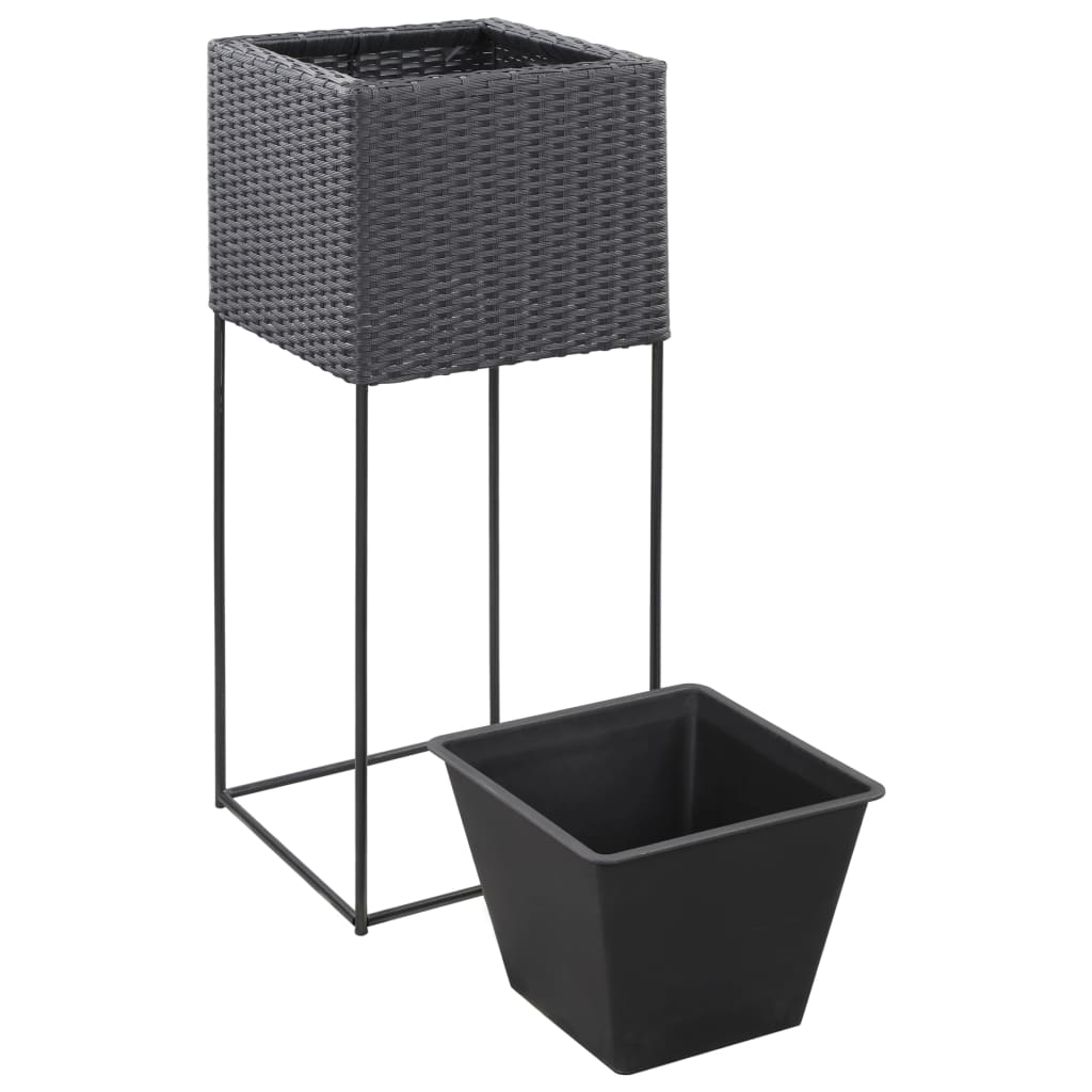 Garten-Hochbeete 3-tlg. Poly Rattan Schwarz