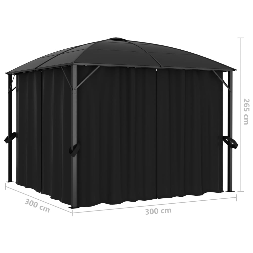 Pavillon mit Vorhängen 300 x 300 x 265 cm Anthrazit