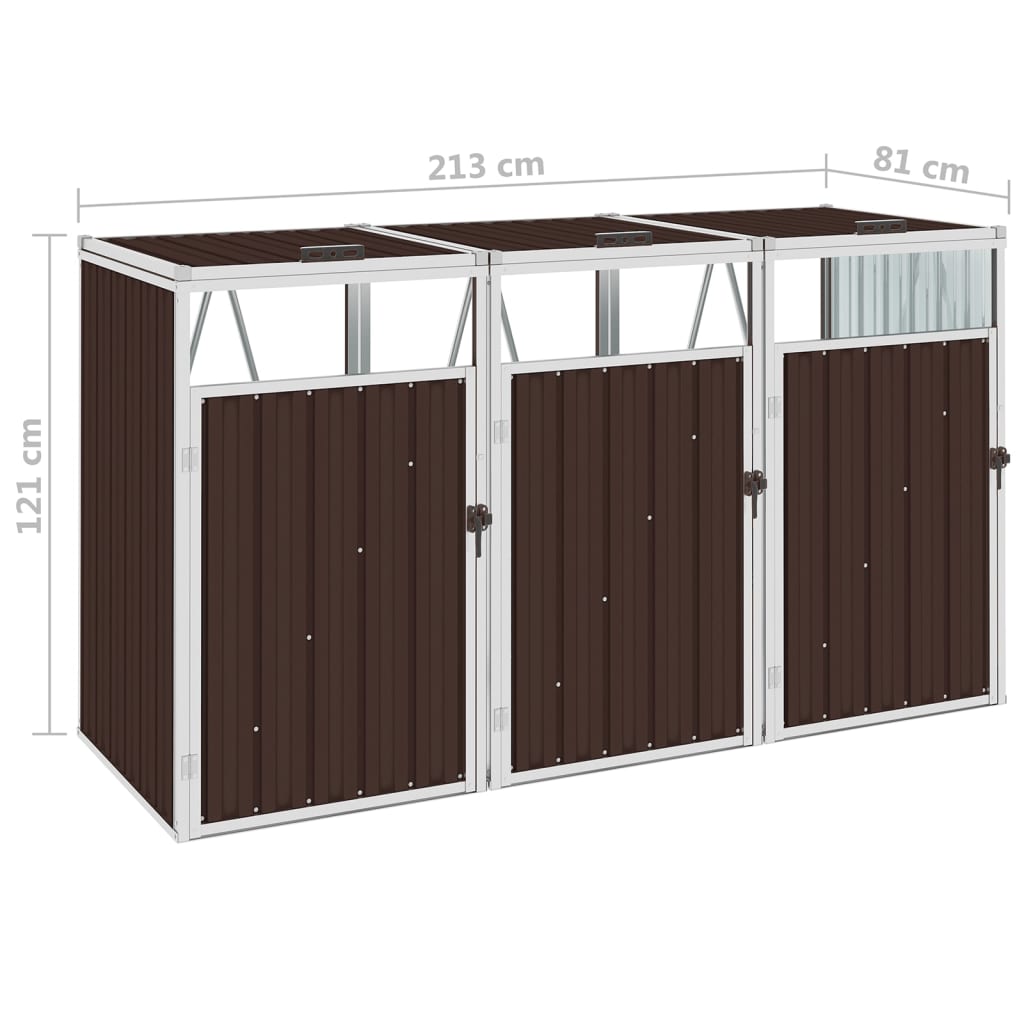 Mülltonnenbox für 3 Mülltonnen Braun 213×81×121 cm Stahl