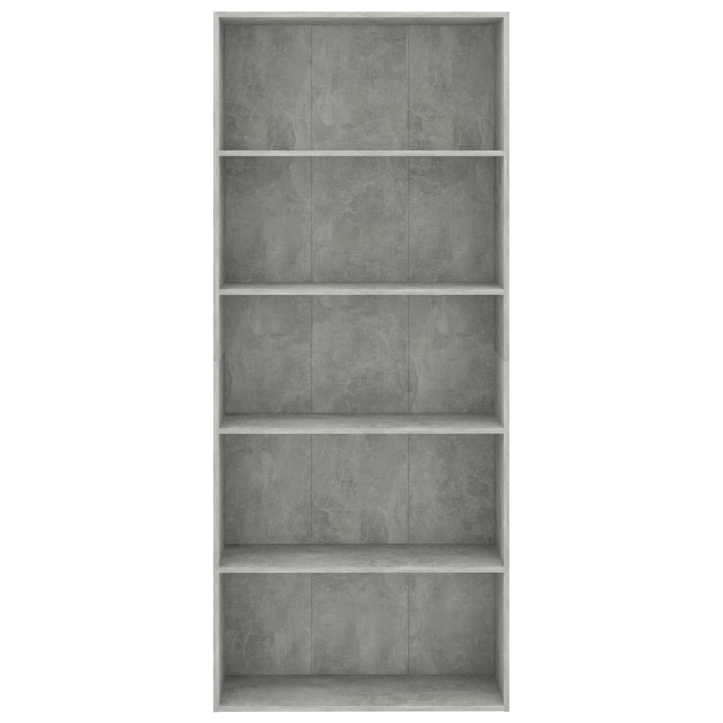 Bücherregal 5 Fächer Betongrau 80x30x189 cm Holzwerkstoff