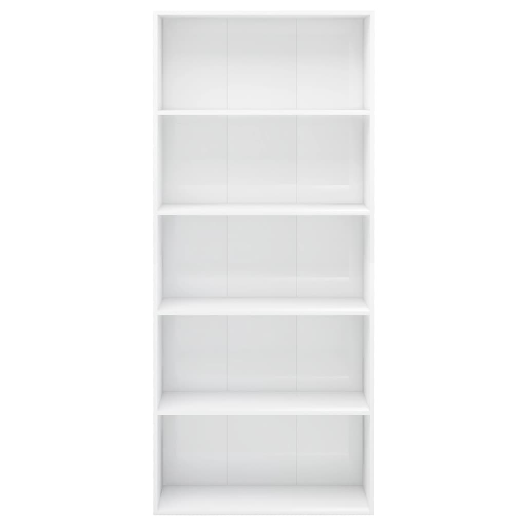 Bücherregal 5 Fächer Hochglanz-Weiß 80x30x189 cm Holzwerkstoff