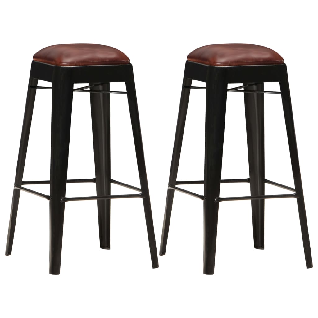 Barhocker 2 Stk. Schwarz Echtleder