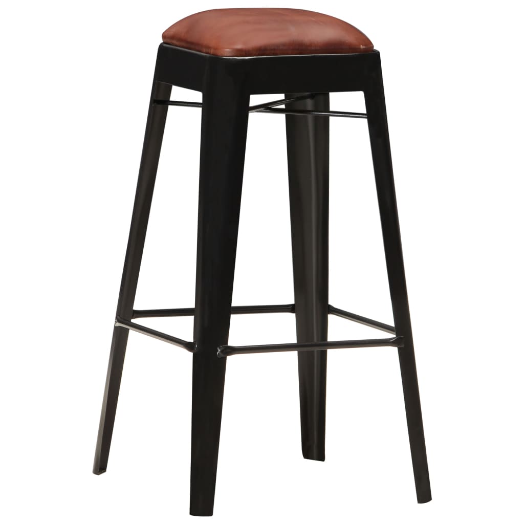 Barhocker 2 Stk. Schwarz Echtleder