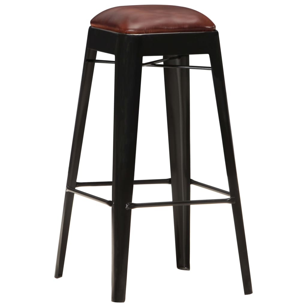 Barhocker 2 Stk. Schwarz Echtleder
