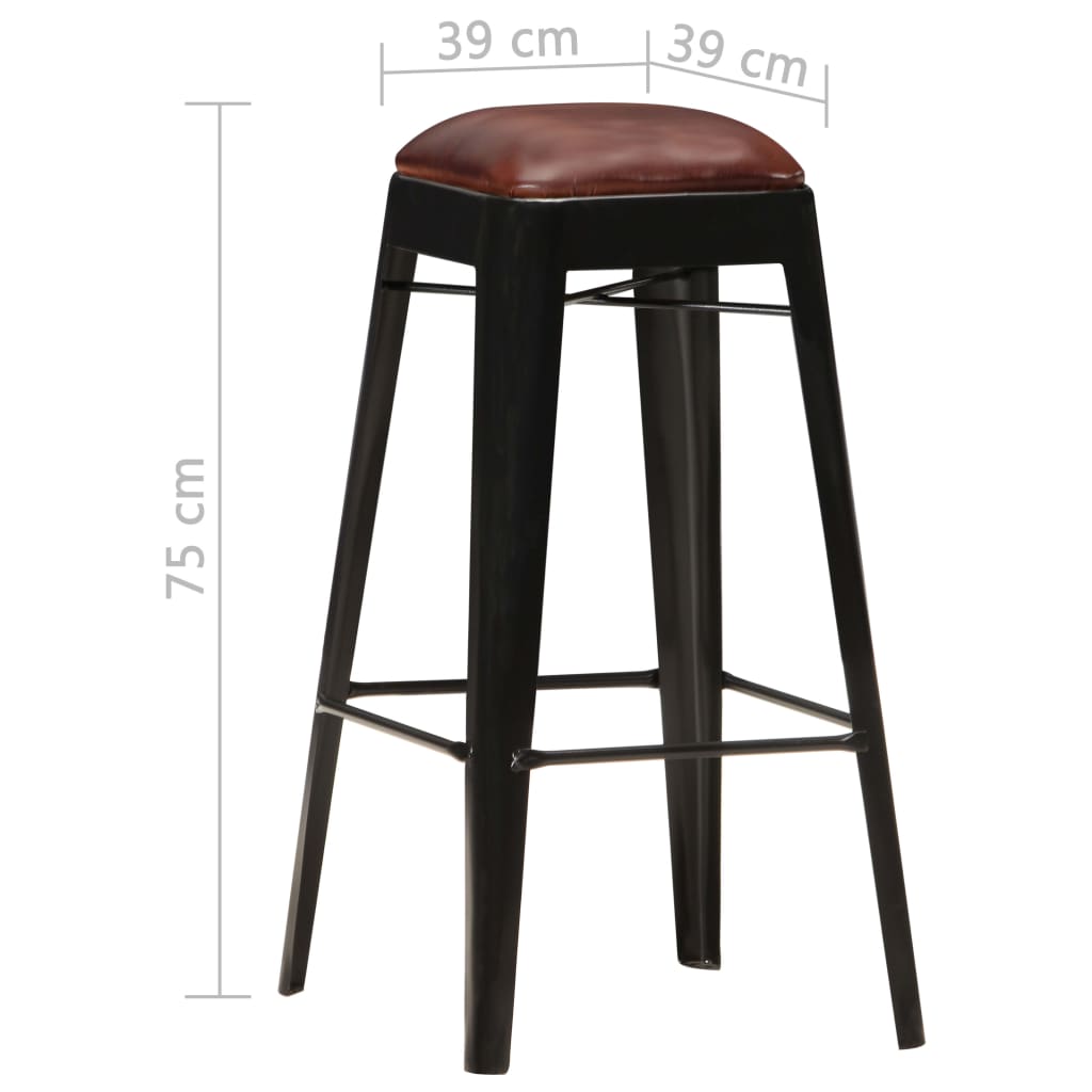 Barhocker 2 Stk. Schwarz Echtleder