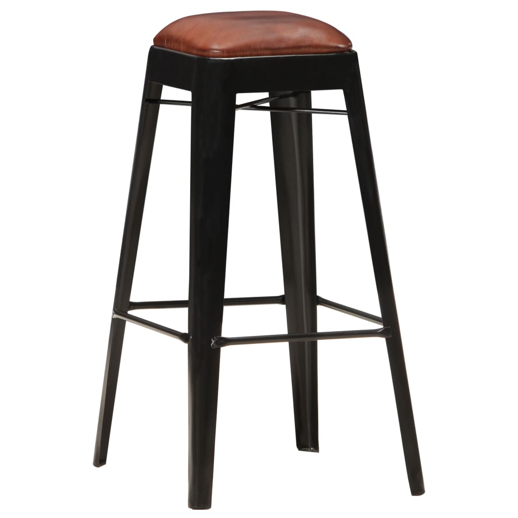 Barhocker 2 Stk. Schwarz Echtleder