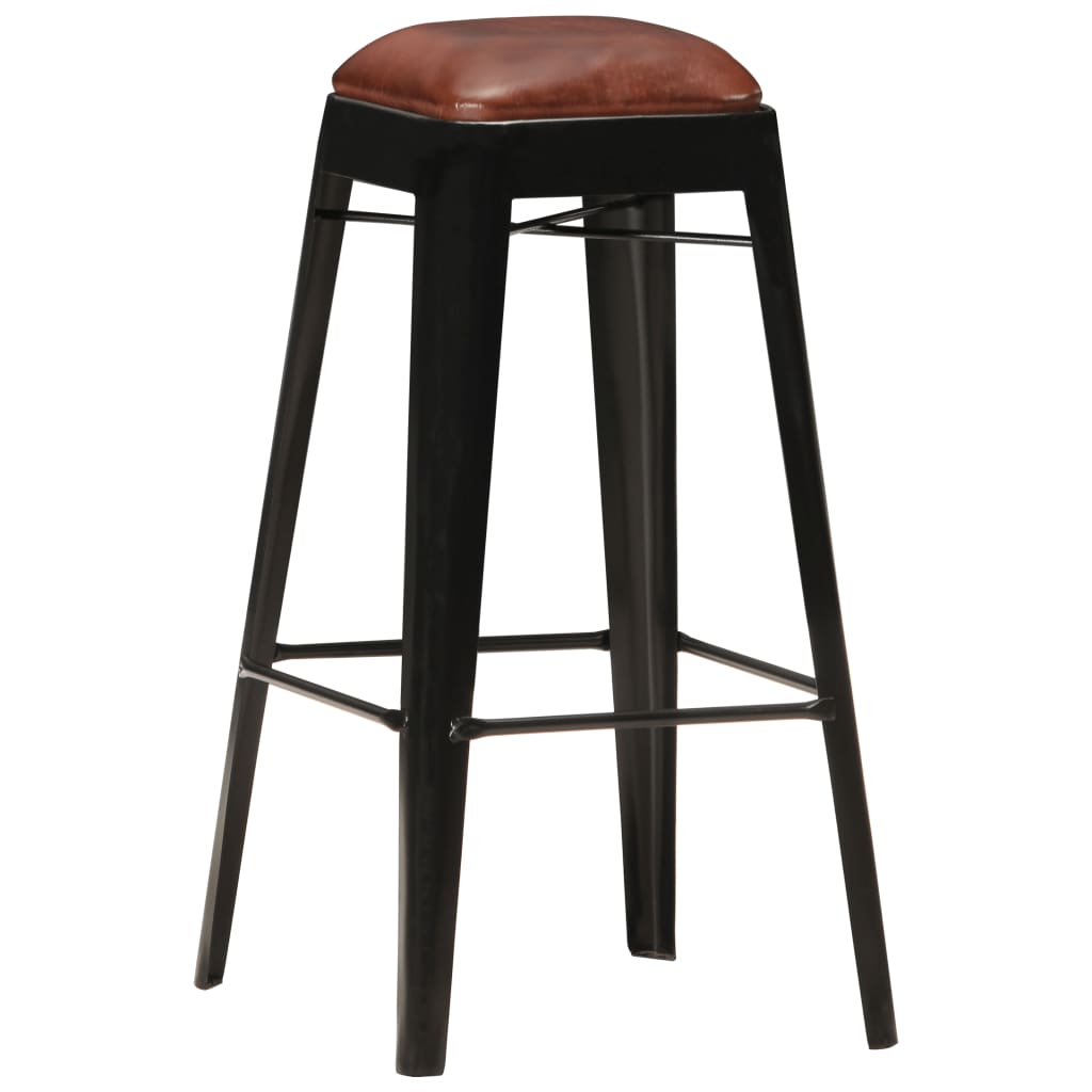 Barhocker 2 Stk. Schwarz Echtleder