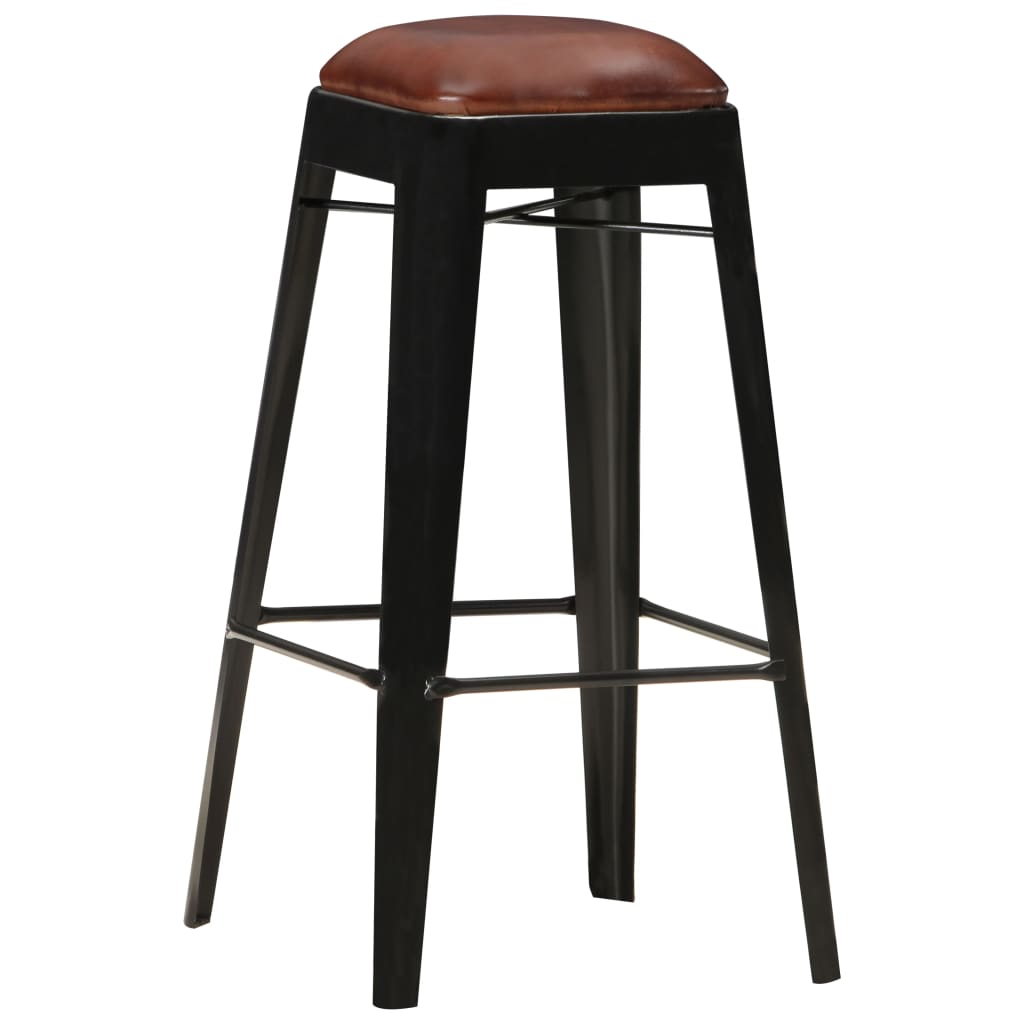 Barhocker 2 Stk. Schwarz Echtleder