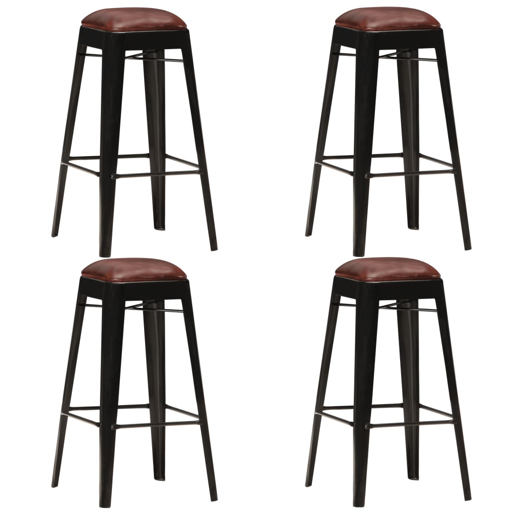 Barhocker 4 Stk. Schwarz Echtleder