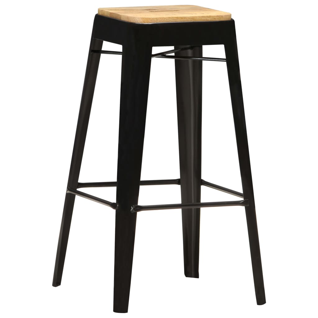 Barhocker 2 Stk. Schwarz Mango Massivholz