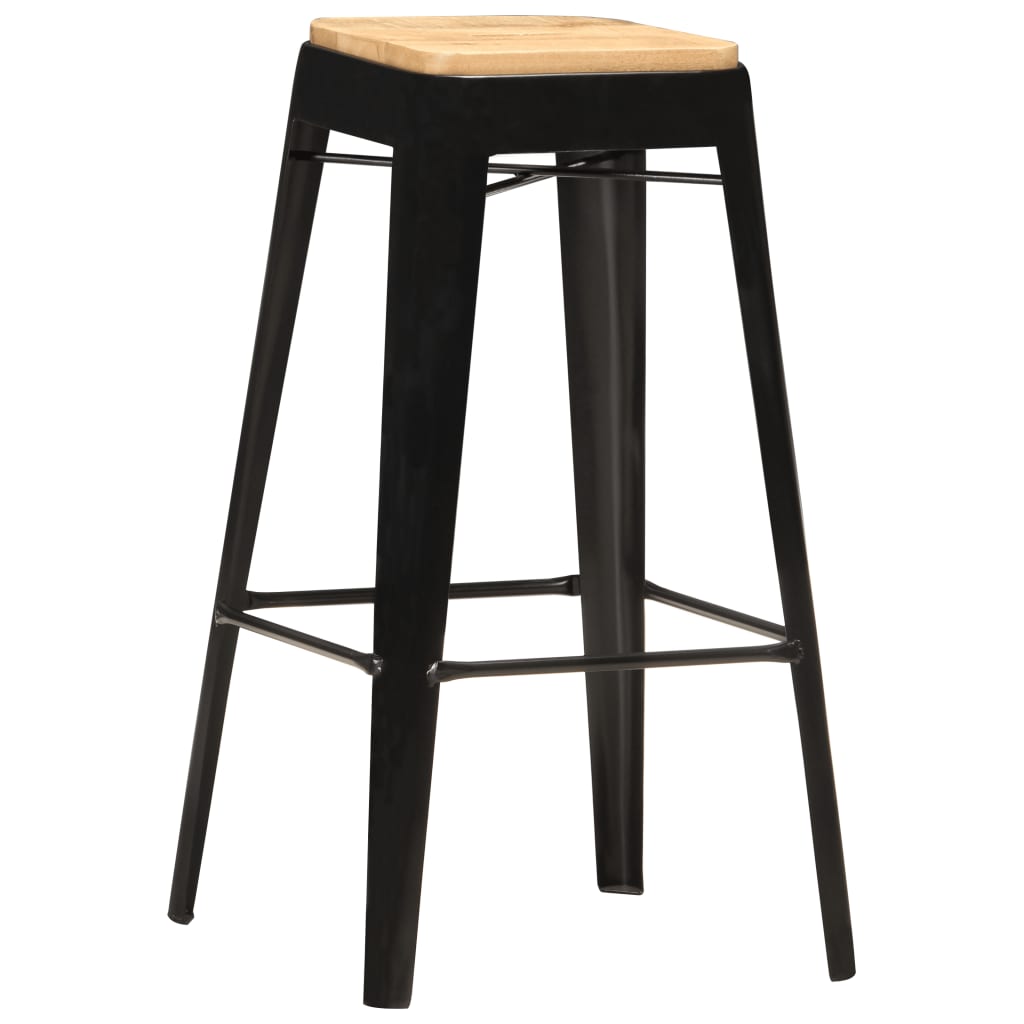 Barhocker 2 Stk. Schwarz Mango Massivholz