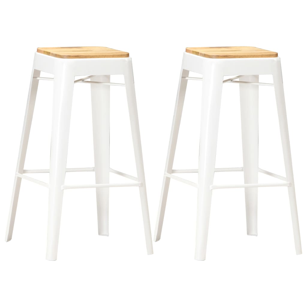 Barhocker 2 Stk. Weiß Mango Massivholz