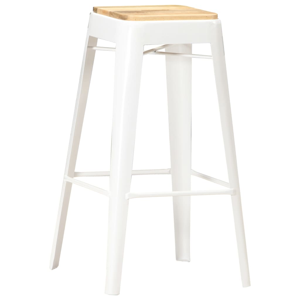 Barhocker 2 Stk. Weiß Mango Massivholz