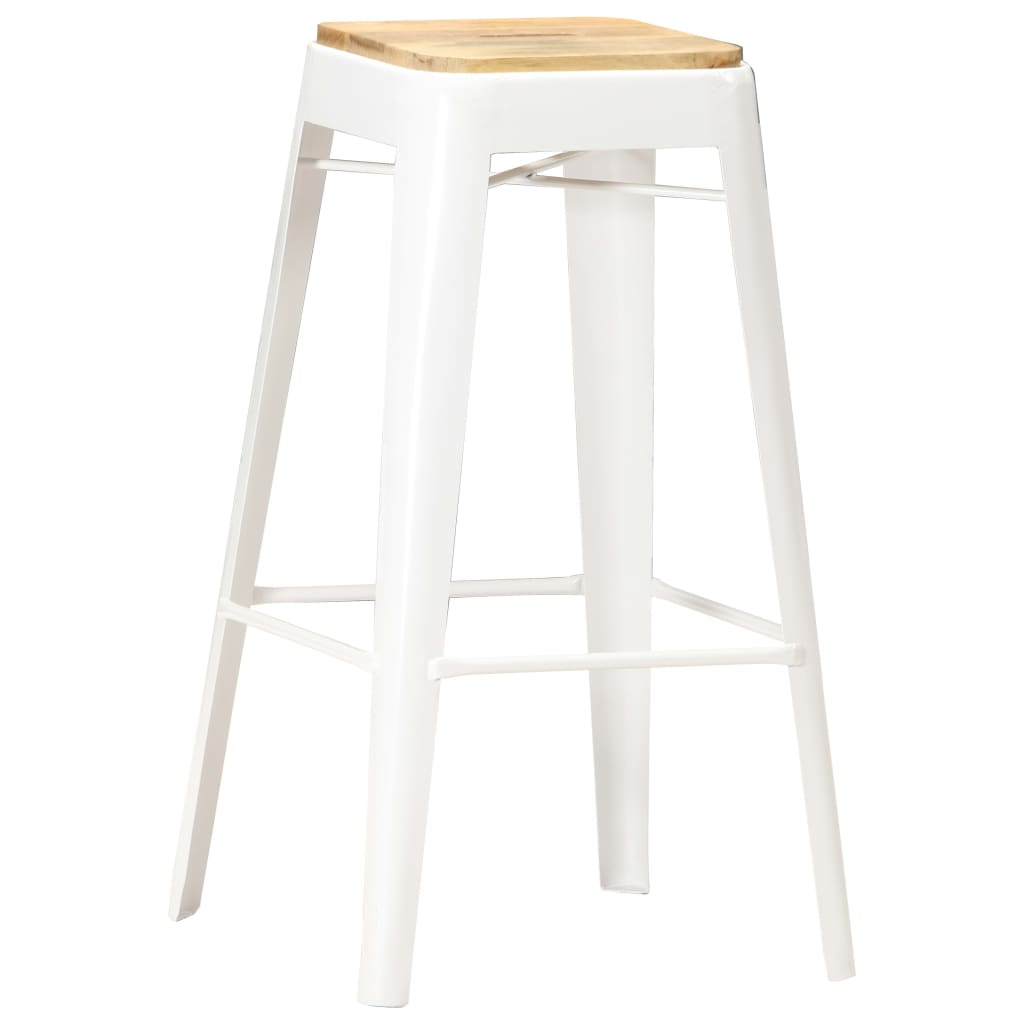 Barhocker 2 Stk. Weiß Mango Massivholz