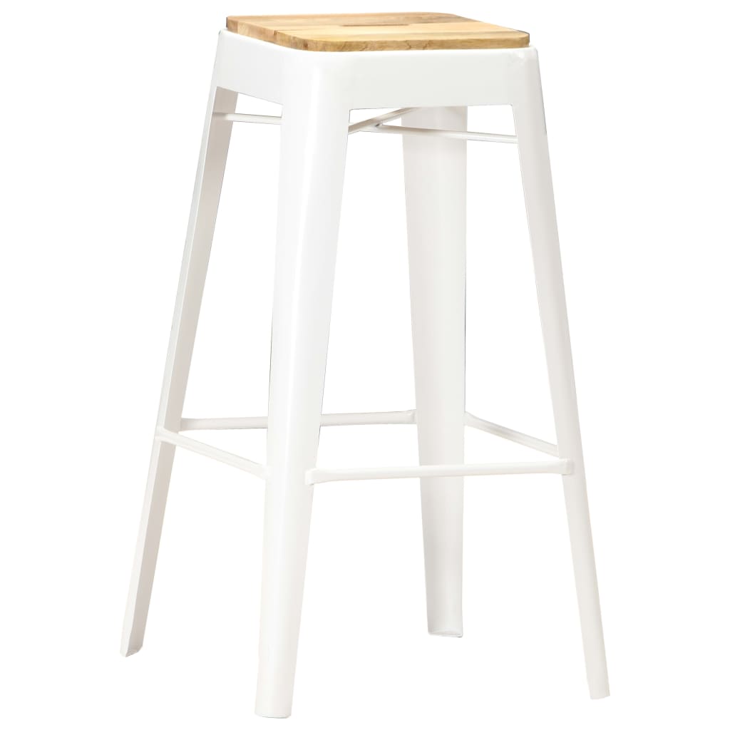 Barhocker 2 Stk. Weiß Mango Massivholz