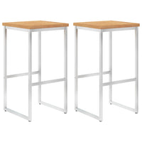 Thumbnail for Barhocker 2 Stk. Massivholz Teak und Edelstahl