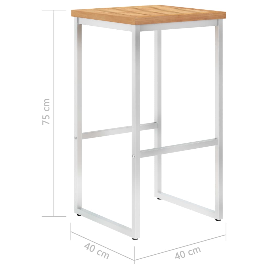 Barhocker 2 Stk. Massivholz Teak und Edelstahl