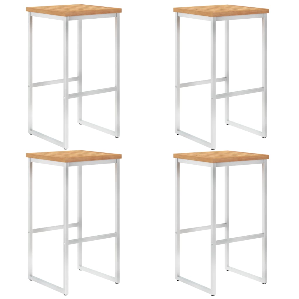 Barhocker 4 Stk. Massivholz Teak und Edelstahl