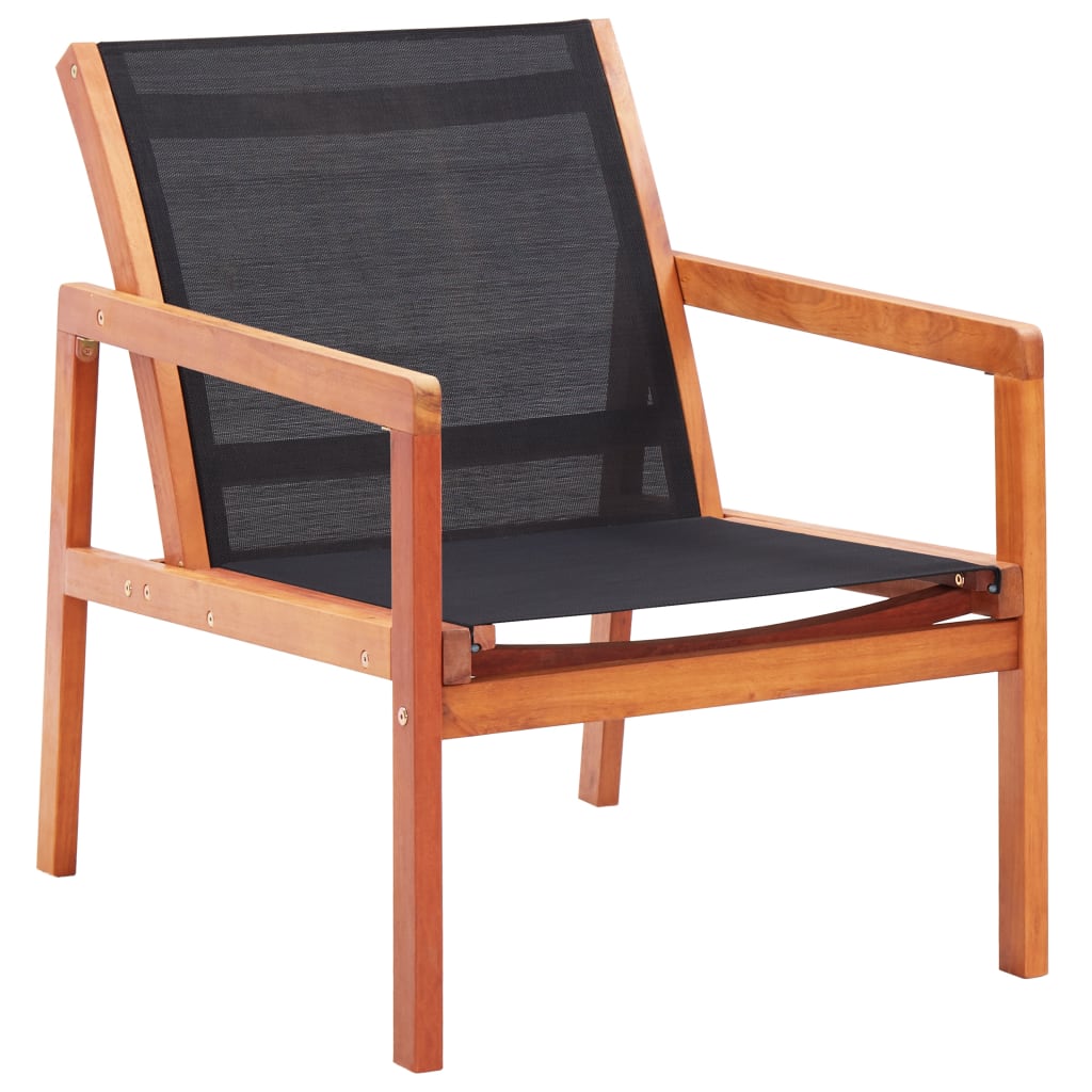 Garten-Loungestuhl Schwarz Eukalyptus Massivholz und Textilene