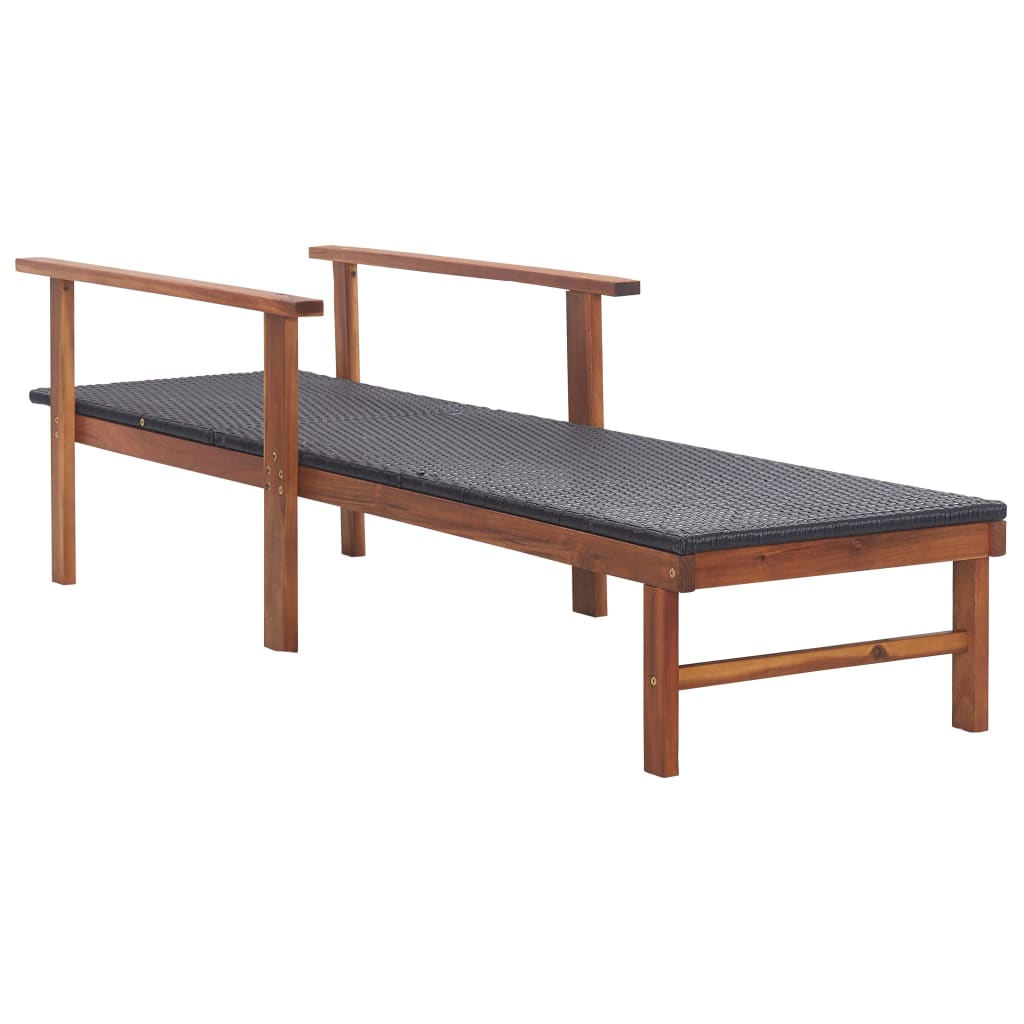 Sonnenliege Poly Rattan und Akazie Massivholz Schwarz