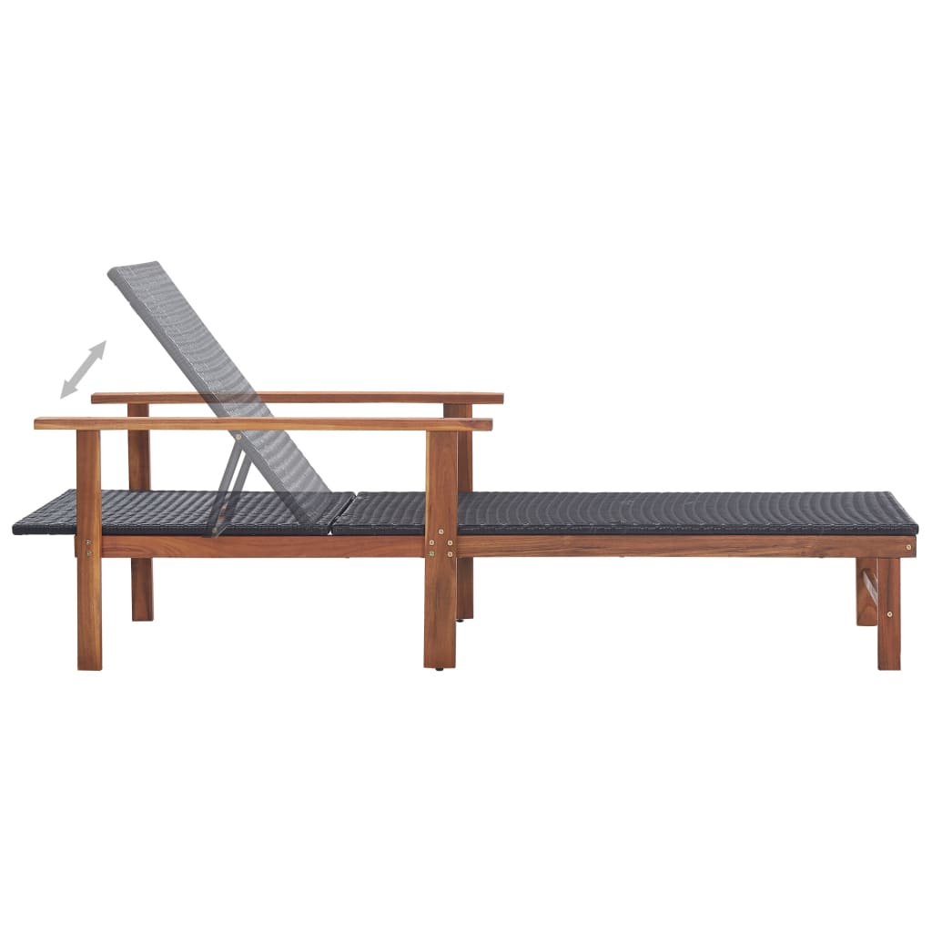 Sonnenliege Poly Rattan und Akazie Massivholz Schwarz