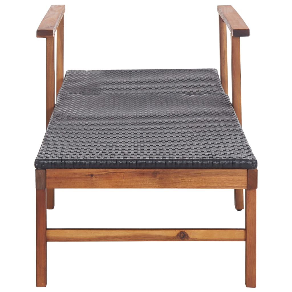 Sonnenliege Poly Rattan und Akazie Massivholz Schwarz