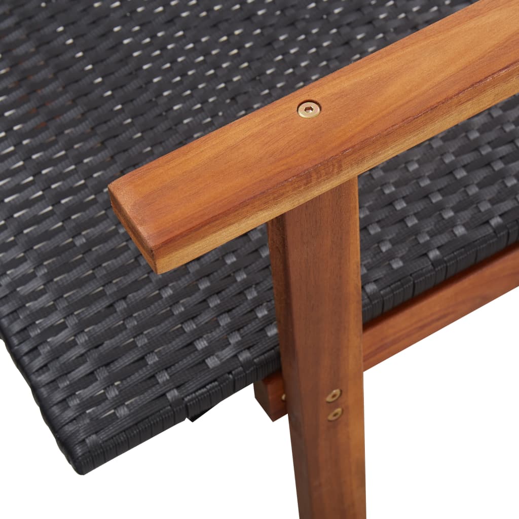 Sonnenliege Poly Rattan und Akazie Massivholz Schwarz