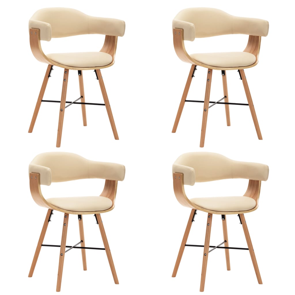 Esszimmerstühle 4 Stk. Cremeweiß Kunstleder und Bugholz