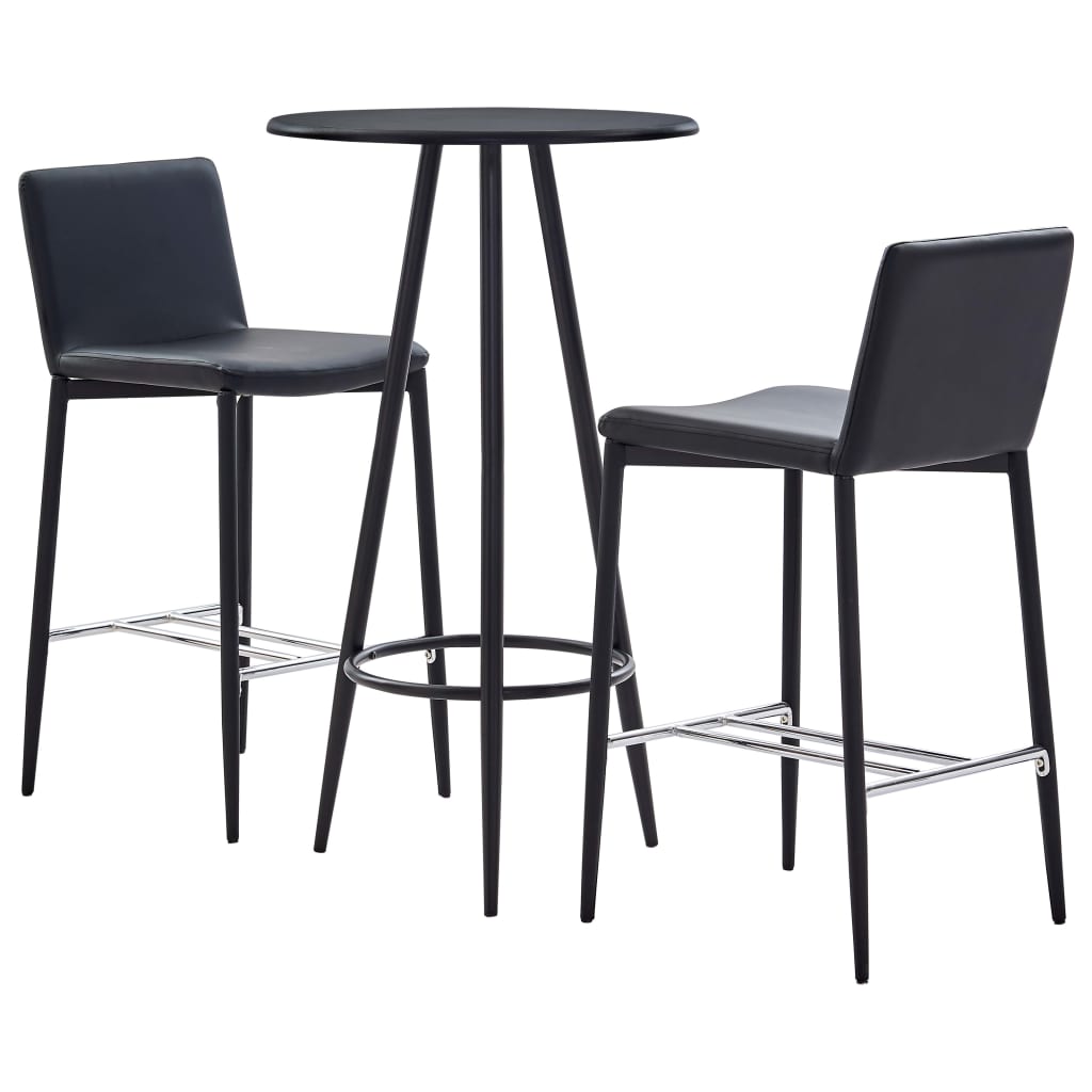 3-tlg. Bar-Set Kunstleder Schwarz