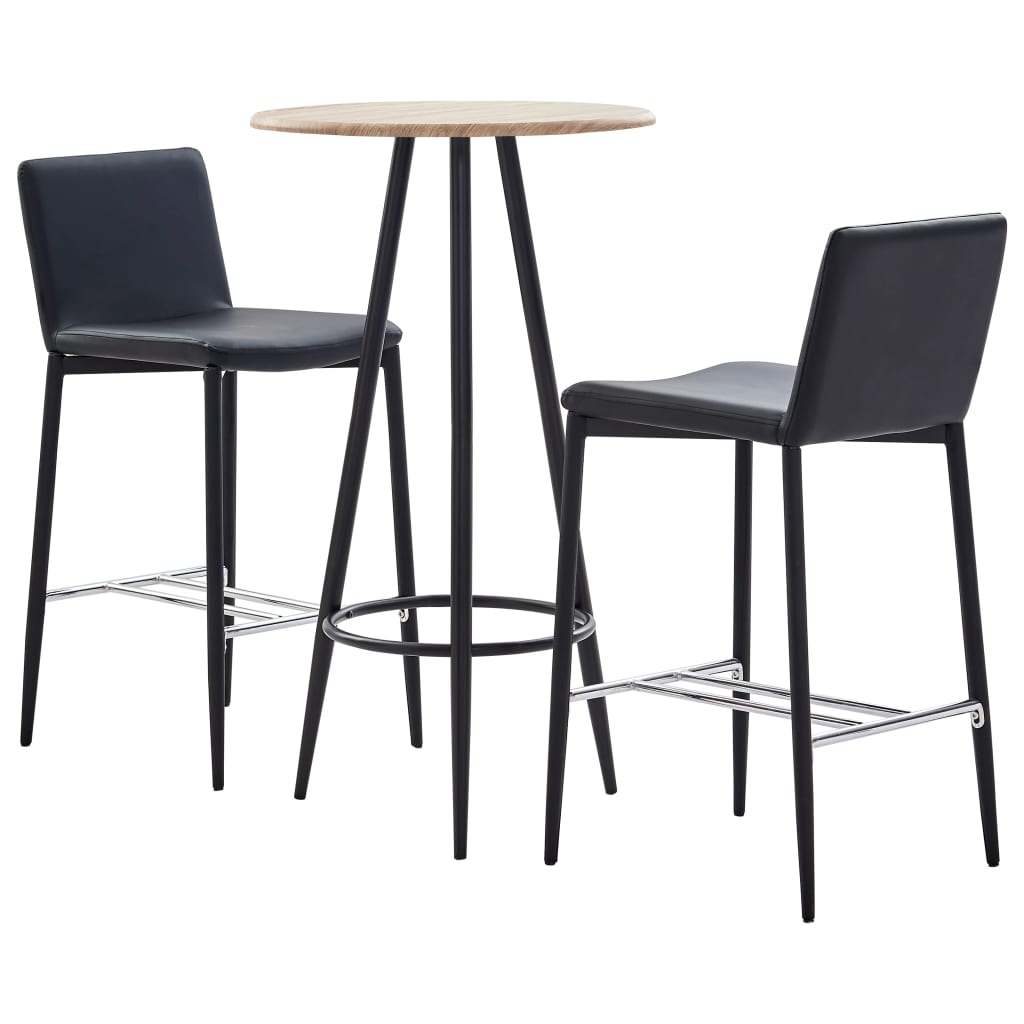 3-tlg. Bar-Set Kunstleder Schwarz