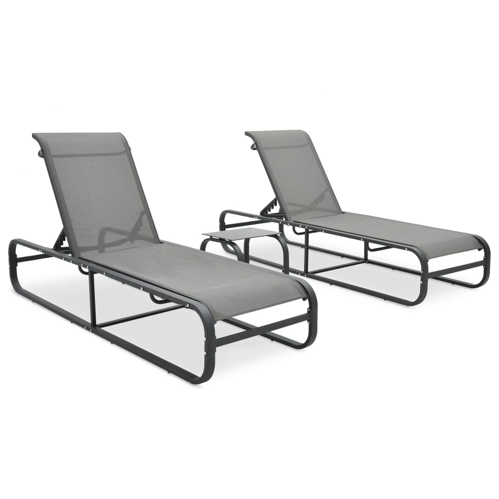 Sonnenliegen 2 Stk. mit Tisch Textilene und Aluminium