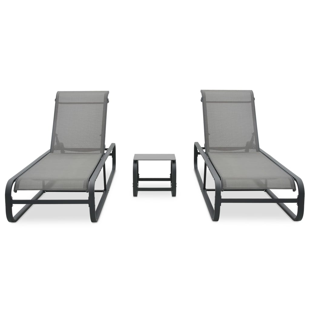 Sonnenliegen 2 Stk. mit Tisch Textilene und Aluminium