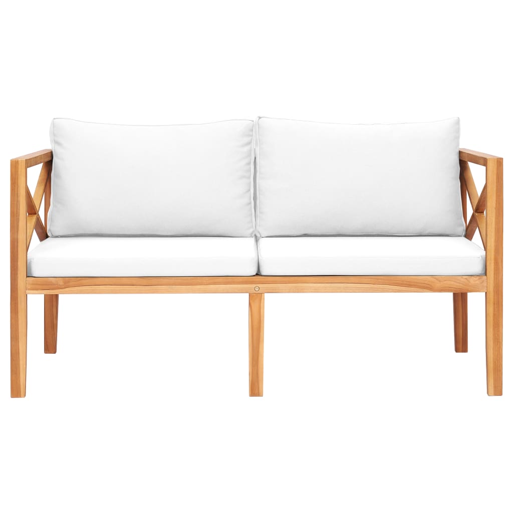 Gartenbank mit Cremeweißen Auflagen Massivholz Teak