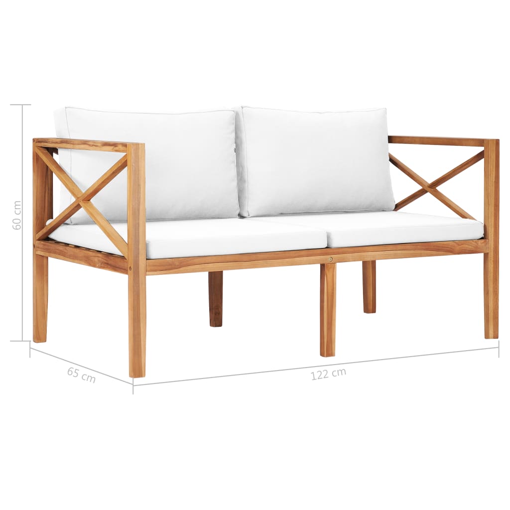 Gartenbank mit Cremeweißen Auflagen Massivholz Teak