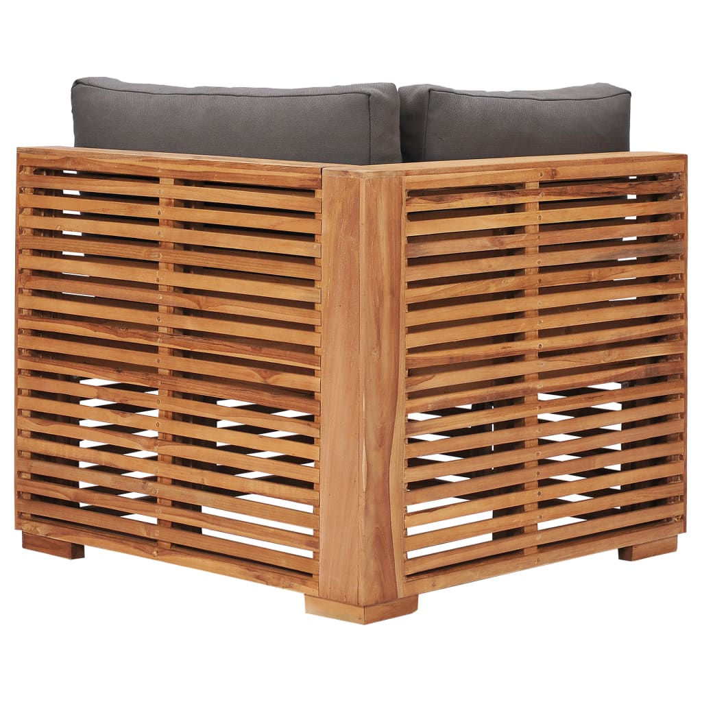 Garten-Ecksofa mit Grauer Auflage Massivholz Teak