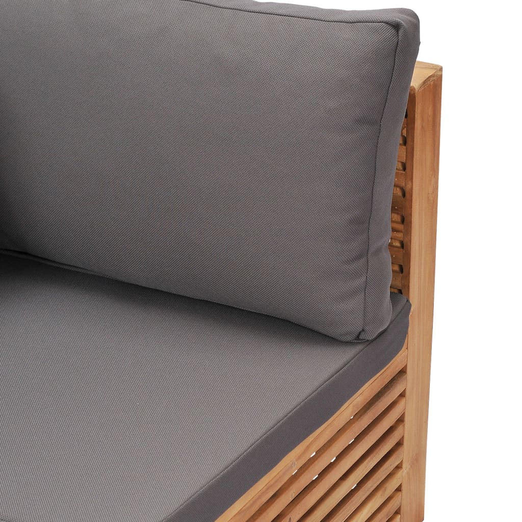 Garten-Ecksofa mit Grauer Auflage Massivholz Teak