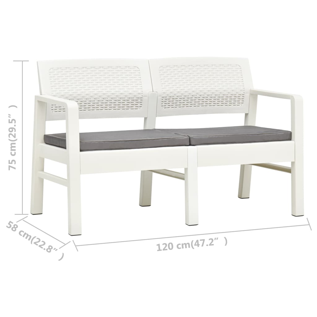 2-Sitzer-Gartenbank mit Kissen Weiß 120 cm Kunststoff