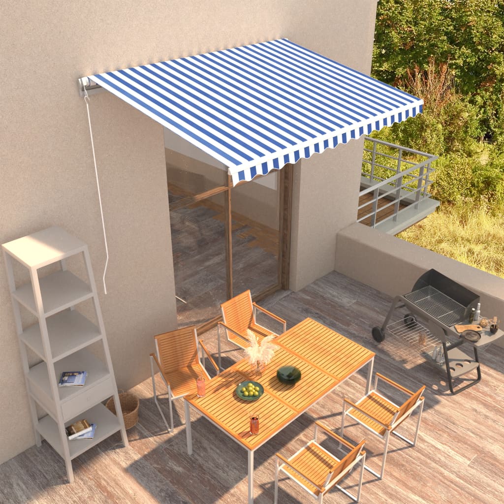 Einziehbare Markise Handbetrieben 350 x 250 cm Blau und Weiß