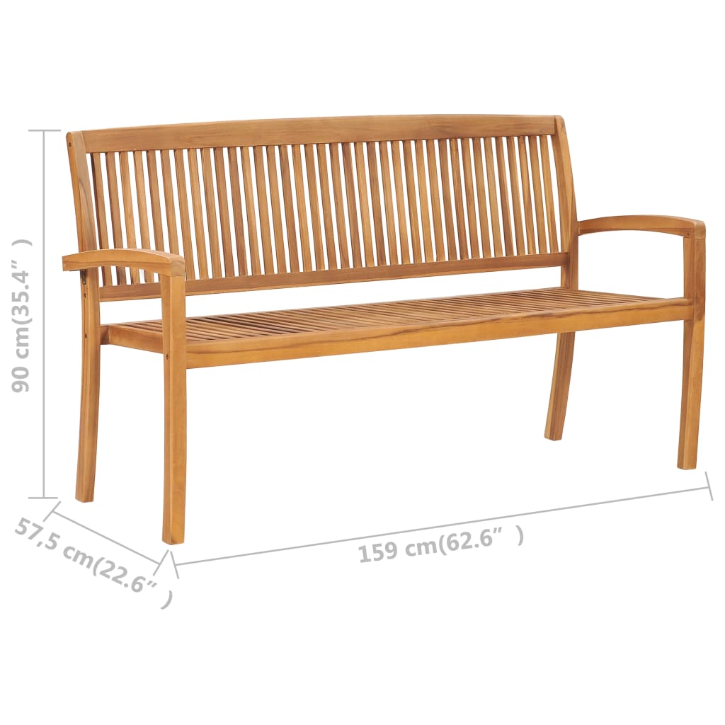 Stapelbare 3-Sitzer Gartenbank 159 cm Massivholz Teak