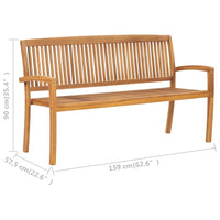 Thumbnail for Stapelbare 3-Sitzer Gartenbank 159 cm Massivholz Teak