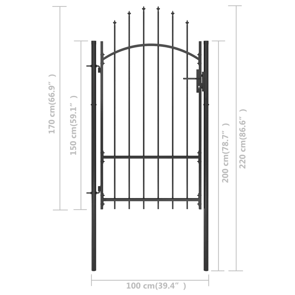 Gartentor Stahl 1x2,2 m Schwarz
