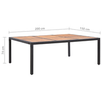 Thumbnail for Gartentisch Schwarz 200x150x74cm Poly Rattan Akazie Massivholz