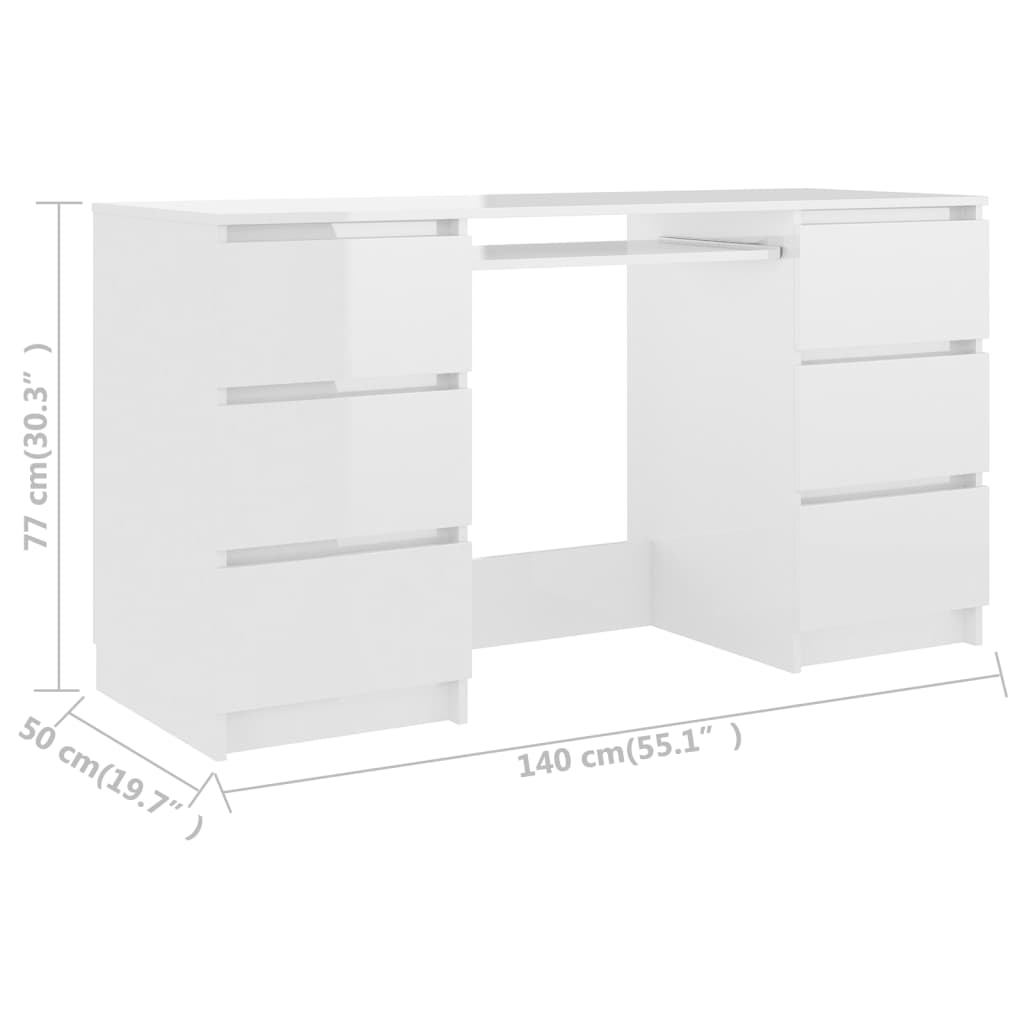 Schreibtisch Hochglanz-Weiß 140x50x77 cm Holzwerkstoff