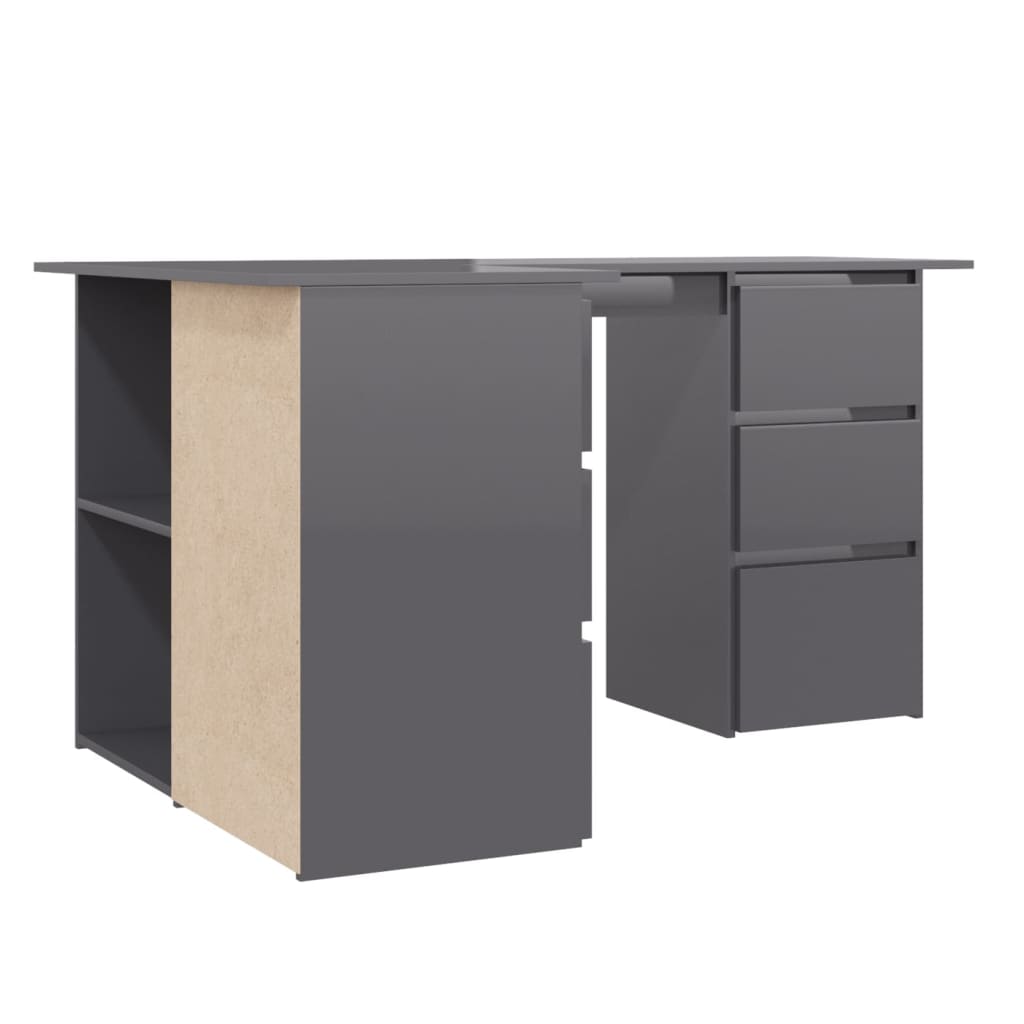 Eckschreibtisch Hochglanz-Grau 145x100x76 cm Holzwerkstoff