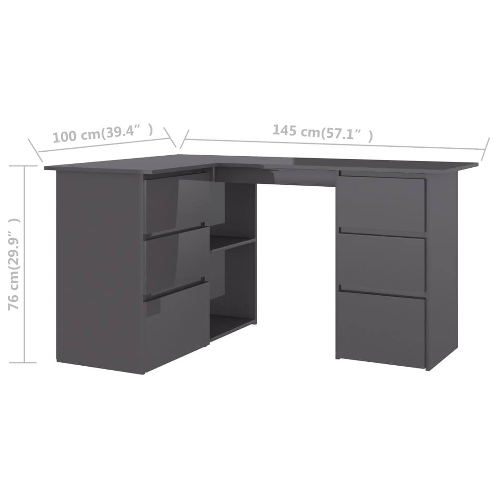 Eckschreibtisch Hochglanz-Grau 145x100x76 cm Holzwerkstoff