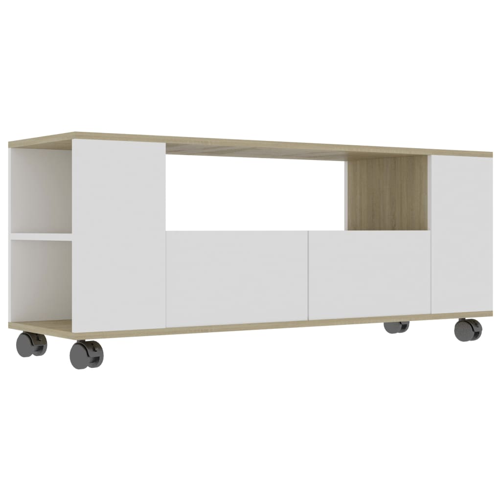 TV-Schrank Weiß und Sonoma-Eiche 120x35x43 cm Holzwerkstoff