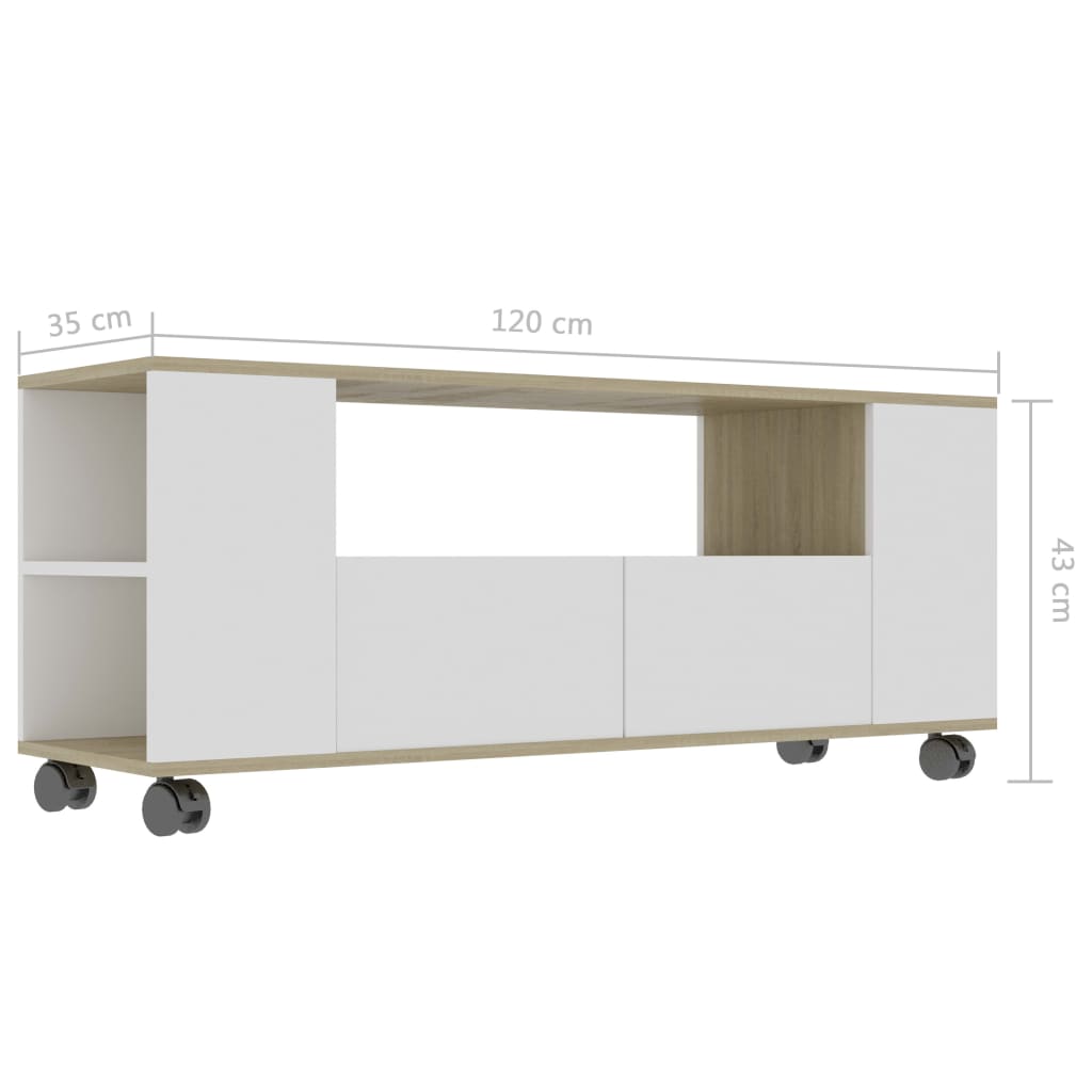 TV-Schrank Weiß und Sonoma-Eiche 120x35x43 cm Holzwerkstoff